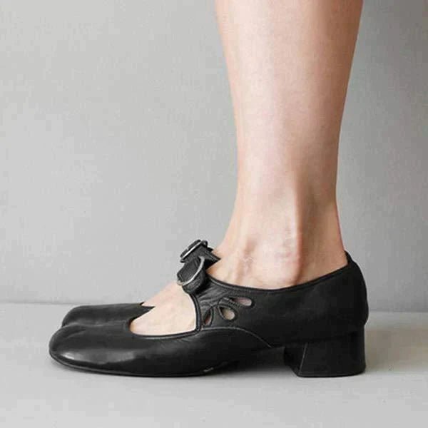Inga | Vintage Leren Schoenen met Ronde Teen - Klassieke Comfortabele Leren Damessandalen