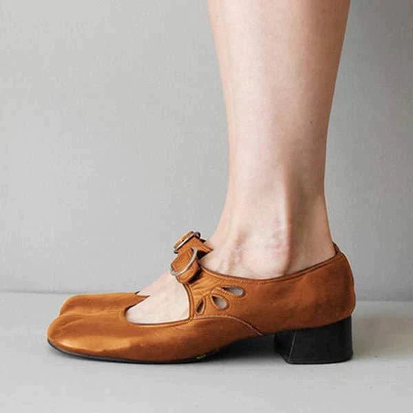 Inga | Vintage Leren Schoenen met Ronde Teen - Klassieke Comfortabele Leren Damessandalen