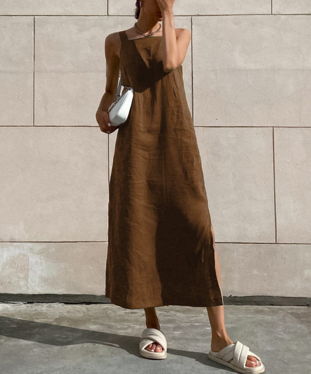 Lira | Mouwloze lange linnen zomerjurk - Lichtgewicht, minimalistisch, natuurlijke stof