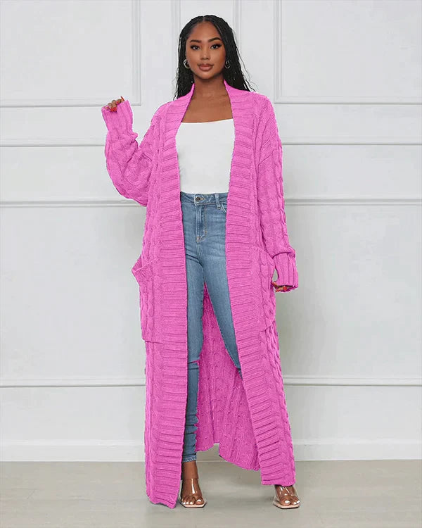 Zynelle | Casual lang vest voor dames met zakken – zachte gebreide trui met open voorkant