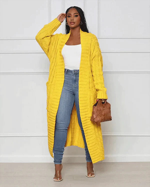 Zynelle | Casual lang vest voor dames met zakken – zachte gebreide trui met open voorkant