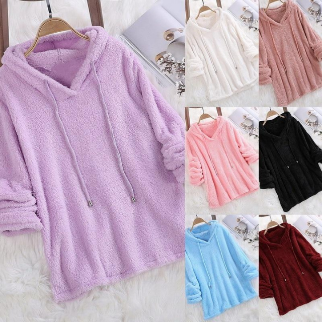 Kalyra | Teddy fleece zachte winterhoodie, pluche pullover sweatshirt, warme, comfortabele