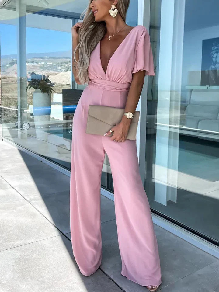 Milinda | Jumpsuit met wijde benen en V-hals - Elegant zomers eendelig stuk