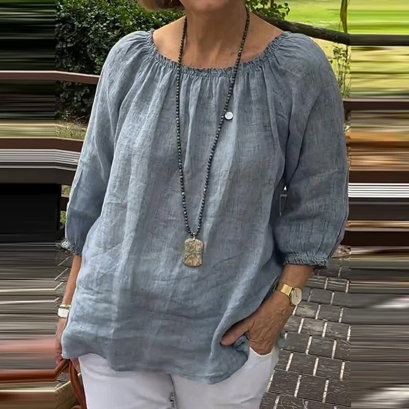 Betina | Dames Blouse van Katoen-Linnen – Casual Zomertop met Halflange Mouwen