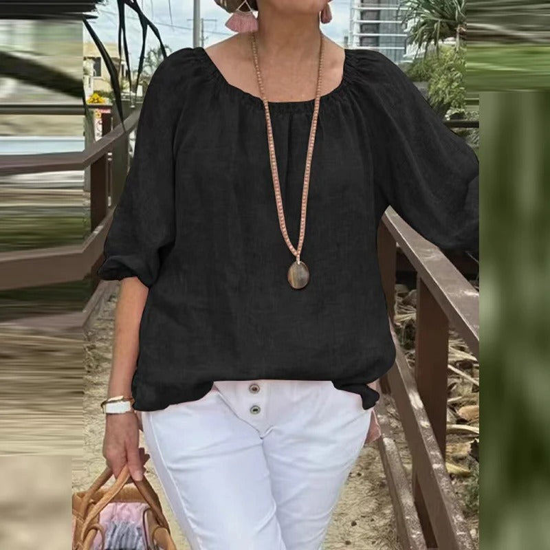 Betina | Dames Blouse van Katoen-Linnen – Casual Zomertop met Halflange Mouwen