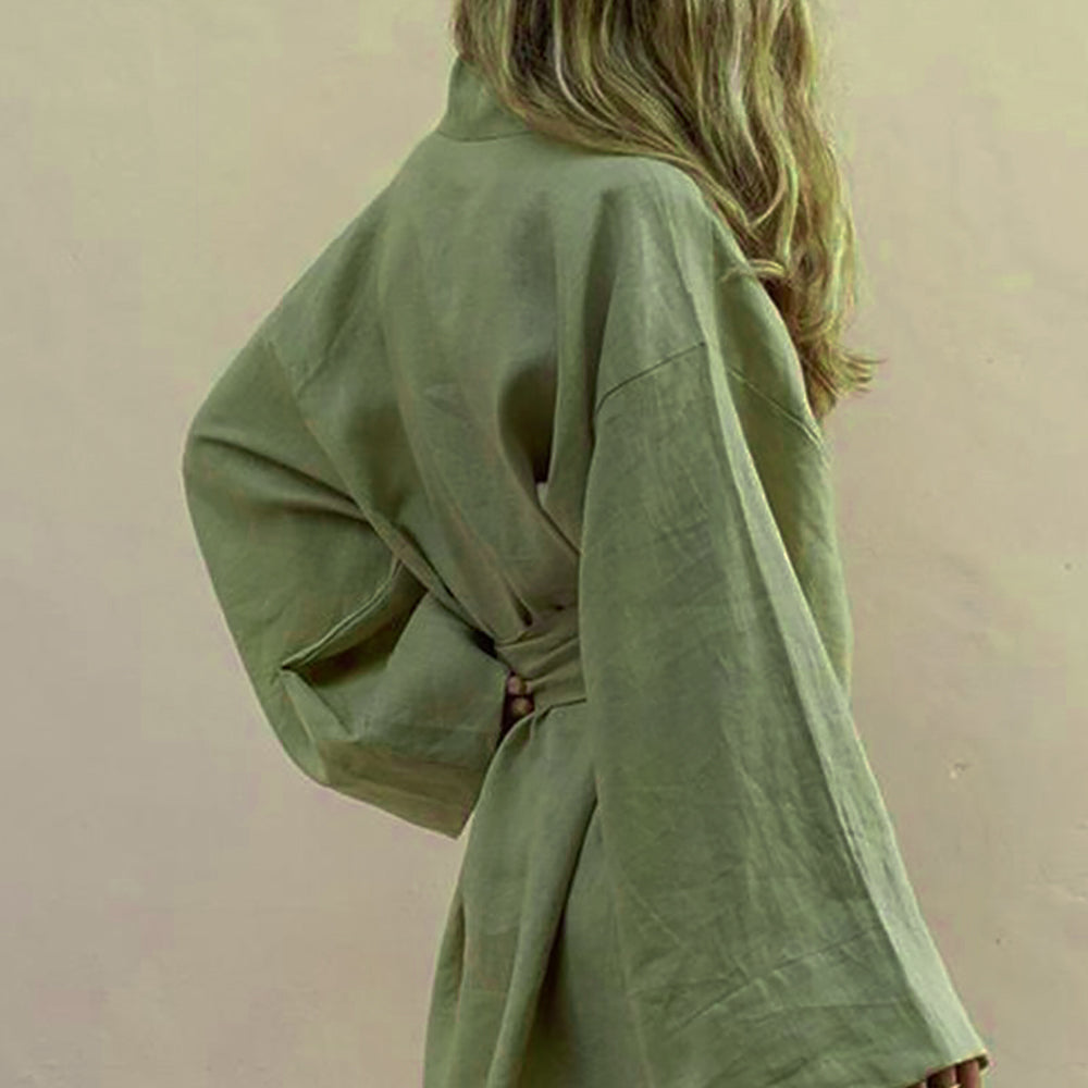 Naelle | Kimono-stijl saliegroene mini-jurk voor dames – met ceintuur in de taille, casual en elegante wikkeljurk
