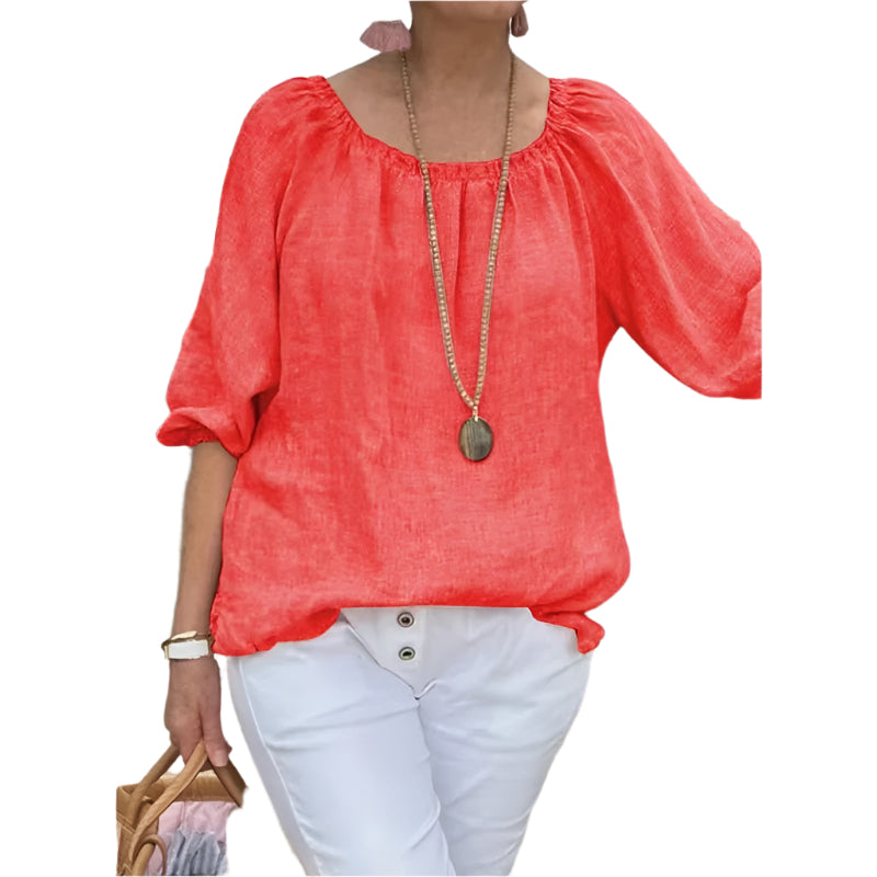 Betina | Dames Blouse van Katoen-Linnen – Casual Zomertop met Halflange Mouwen