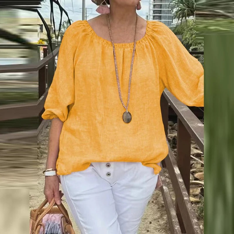 Betina | Dames Blouse van Katoen-Linnen – Casual Zomertop met Halflange Mouwen