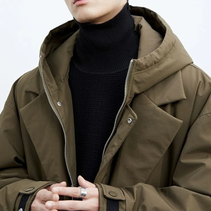Vilgot | Heren Lange Waterdichte Puffer Trenchcoat met Capuchon – Warme Gevoerde Winterjas