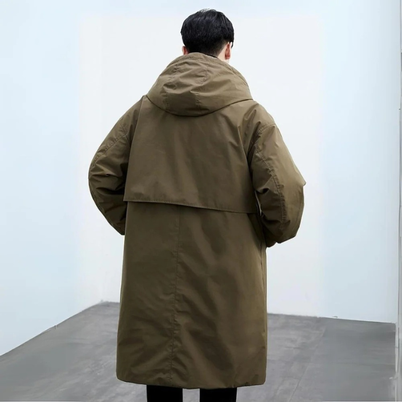 Vilgot | Heren Lange Waterdichte Puffer Trenchcoat met Capuchon – Warme Gevoerde Winterjas