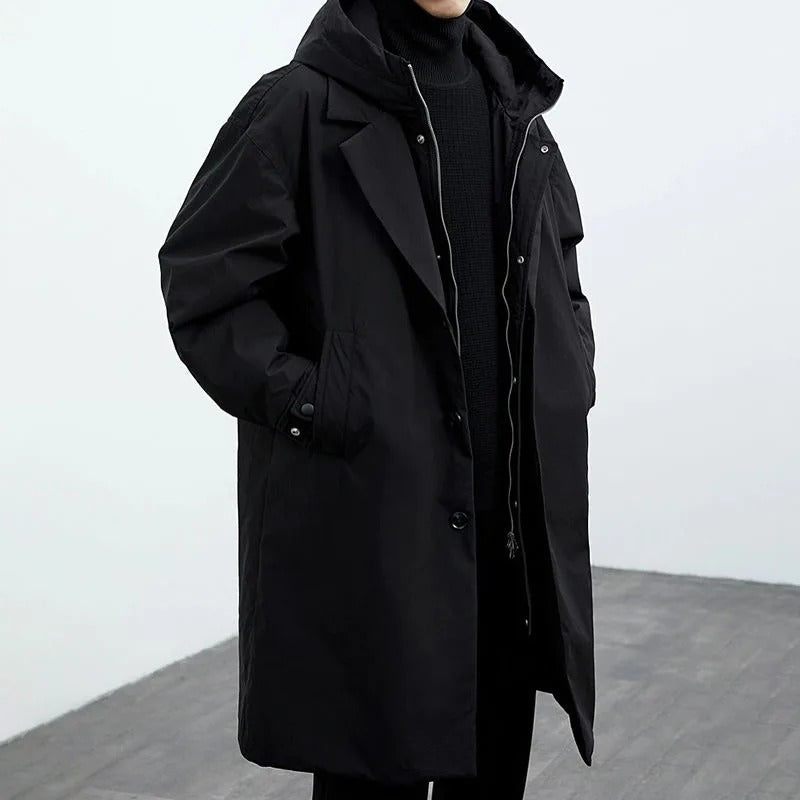 Vilgot | Heren Lange Waterdichte Puffer Trenchcoat met Capuchon – Warme Gevoerde Winterjas