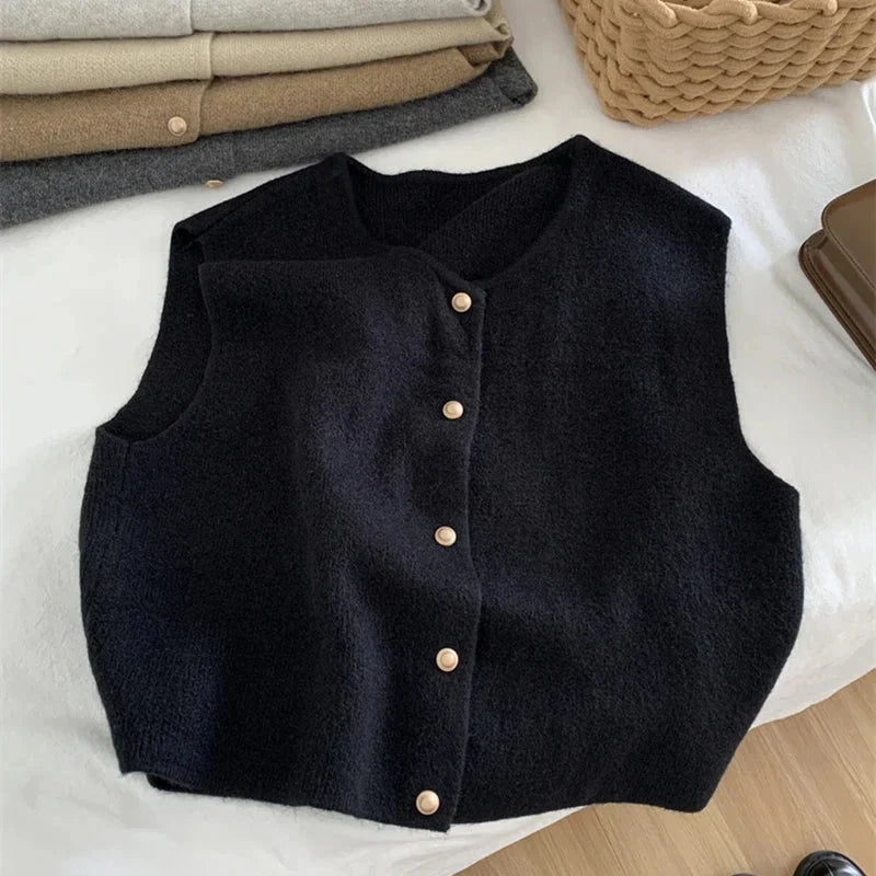Rosyra | Stijlvolle Dames Mouwloze Gebreide Gilet – Knopen Vest, Casual Chic Layering Trui