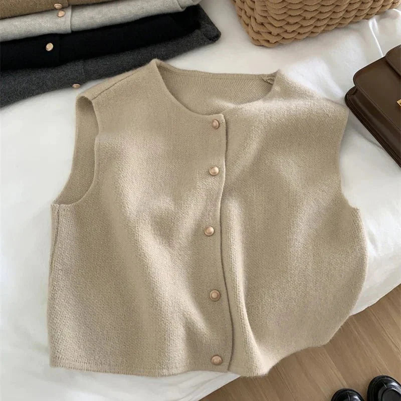 Rosyra | Stijlvolle Dames Mouwloze Gebreide Gilet – Knopen Vest, Casual Chic Layering Trui