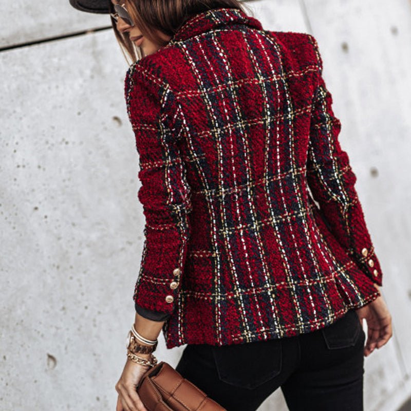 Ysabeline | Chique geruite tweedblazer voor dames – Elegant getailleerd jasje met gouden knopen