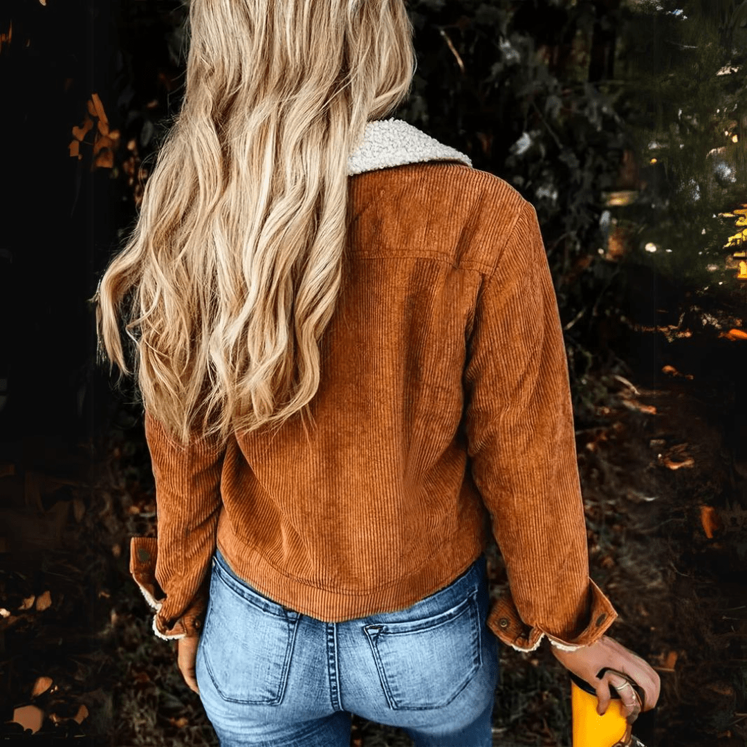 Edna |  Corduroy cropped jasje, gevoerd met sherpa, warm en comfortabel, winterjas voor laagjeslook