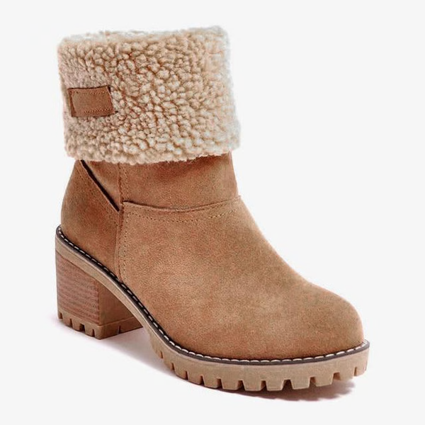 SnowGlam | Dames suède snowboots met blokhak – gevoerd met fleece, warm winterschoeisel