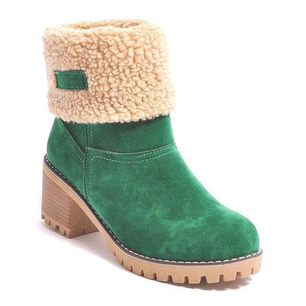 SnowGlam | Dames suède snowboots met blokhak – gevoerd met fleece, warm winterschoeisel