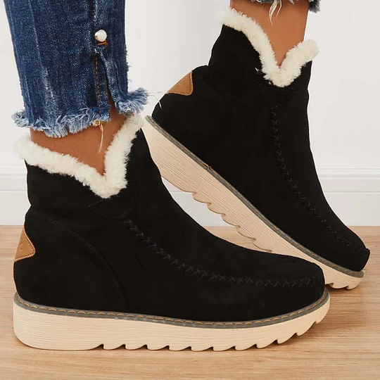 WinterLuxe | Dames enkellaarsjes met voering van imitatiebont – antislip, warme winterlaarsjes