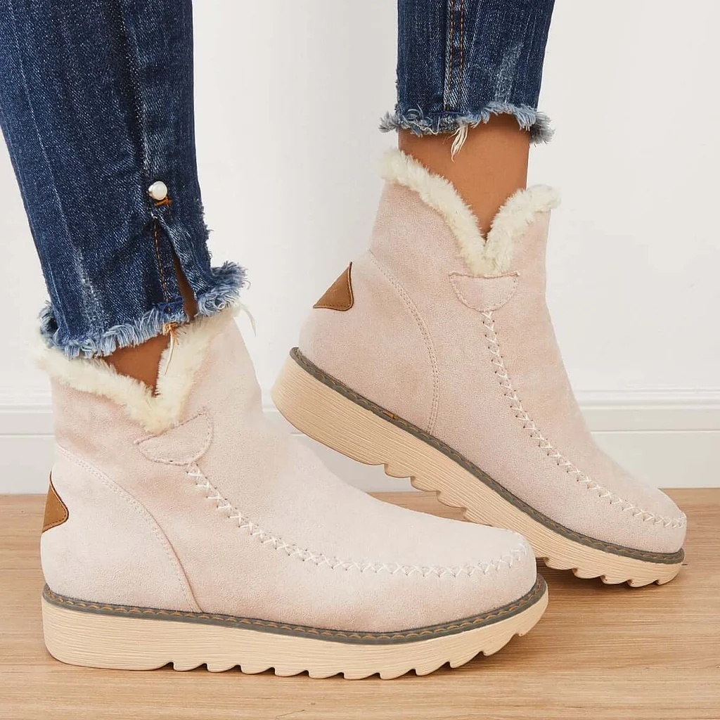 WinterLuxe | Dames enkellaarsjes met voering van imitatiebont – antislip, warme winterlaarsjes