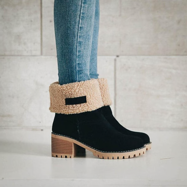 SnowGlam | Dames suède snowboots met blokhak – gevoerd met fleece, warm winterschoeisel
