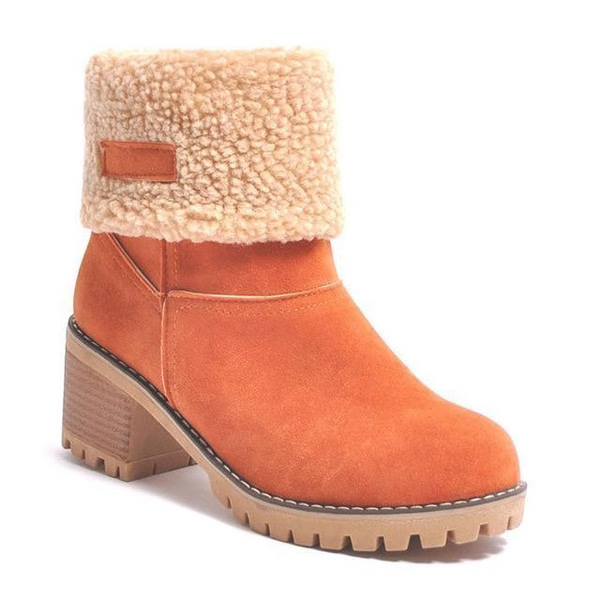 SnowGlam | Dames suède snowboots met blokhak – gevoerd met fleece, warm winterschoeisel
