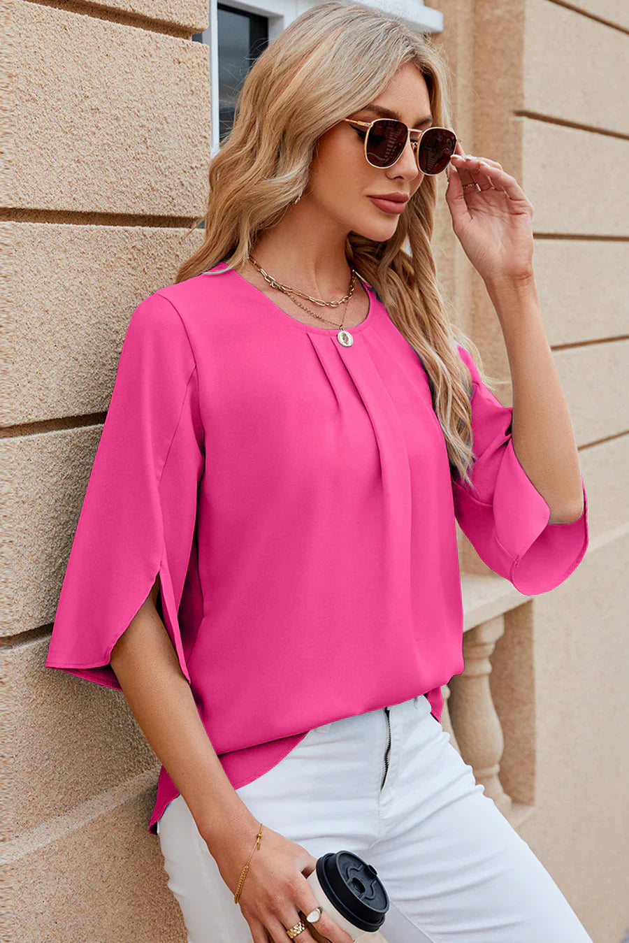Gylvera | Damesblouse met klokmouwen - Elegante, vloeiende top met lange mouwen