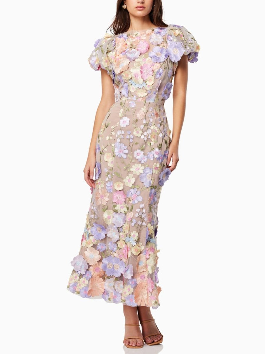 Andressa | Bloemige lange jurk voor dames - Elegante jurk met korte mouwen