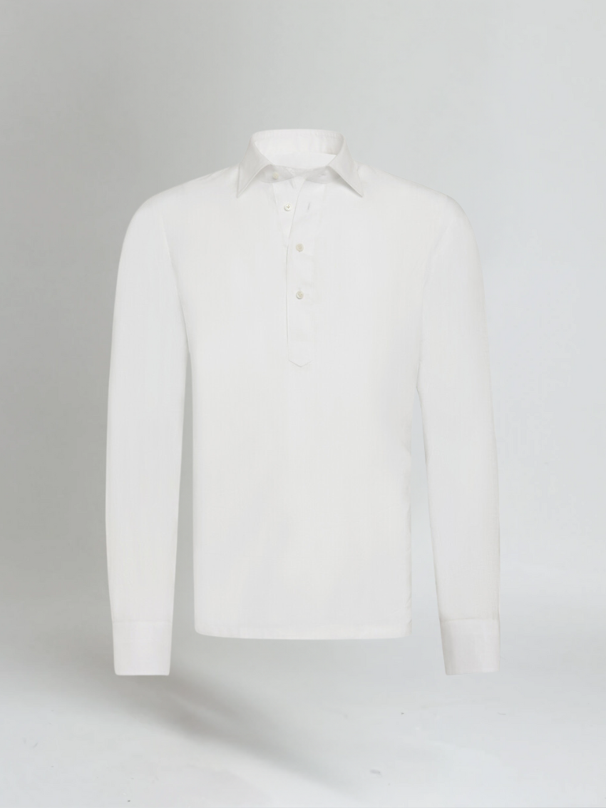 Veylor | Herenhemd met lange mouwen, wit linnen - ademende, casual top met halve knoop
