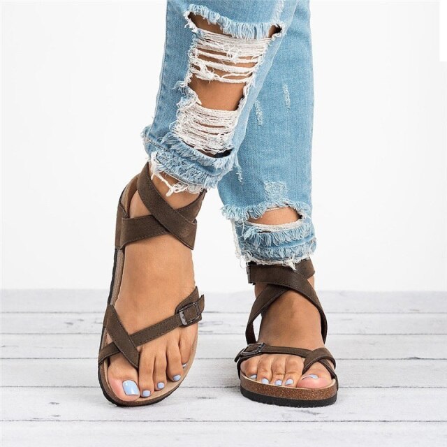 Zorka | Leren damessandalen met riempjes - Platte open zomersandalen