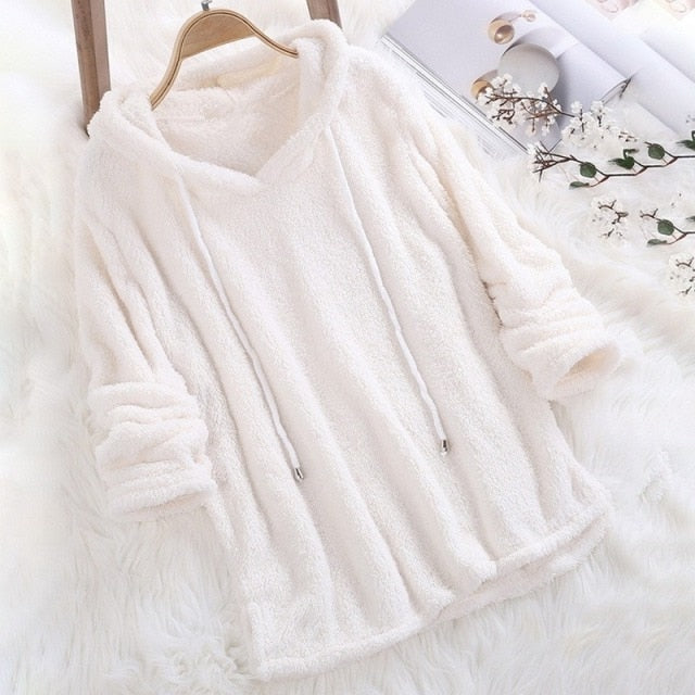 Kalyra | Teddy fleece zachte winterhoodie, pluche pullover sweatshirt, warme, comfortabele