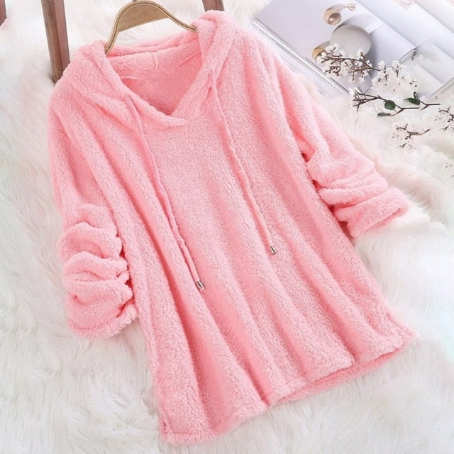 Kalyra | Teddy fleece zachte winterhoodie, pluche pullover sweatshirt, warme, comfortabele