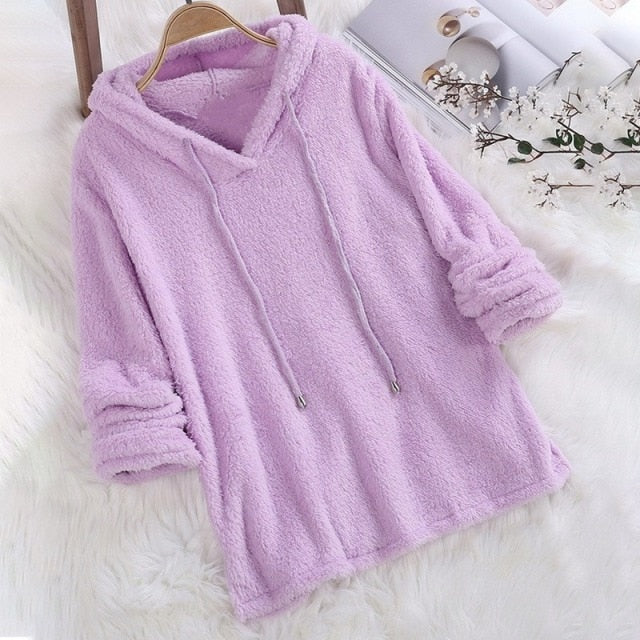 Kalyra | Teddy fleece zachte winterhoodie, pluche pullover sweatshirt, warme, comfortabele