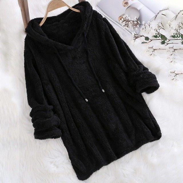 Kalyra | Teddy fleece zachte winterhoodie, pluche pullover sweatshirt, warme, comfortabele
