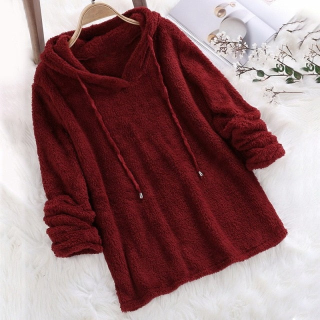 Kalyra | Teddy fleece zachte winterhoodie, pluche pullover sweatshirt, warme, comfortabele