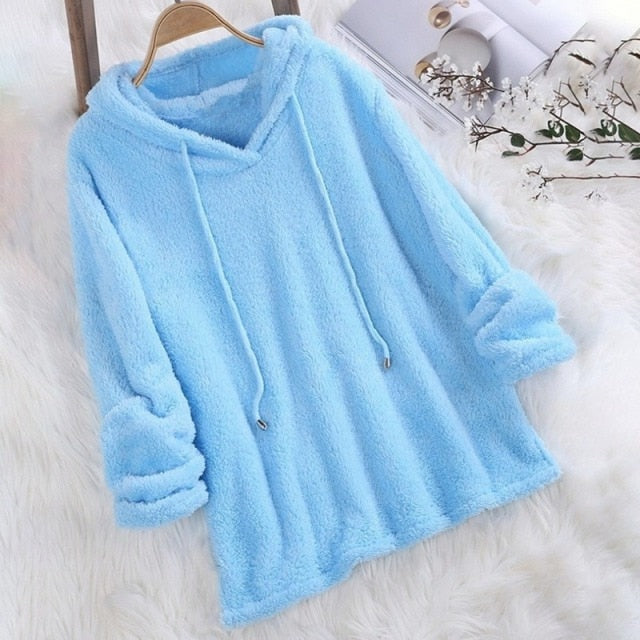 Kalyra | Teddy fleece zachte winterhoodie, pluche pullover sweatshirt, warme, comfortabele
