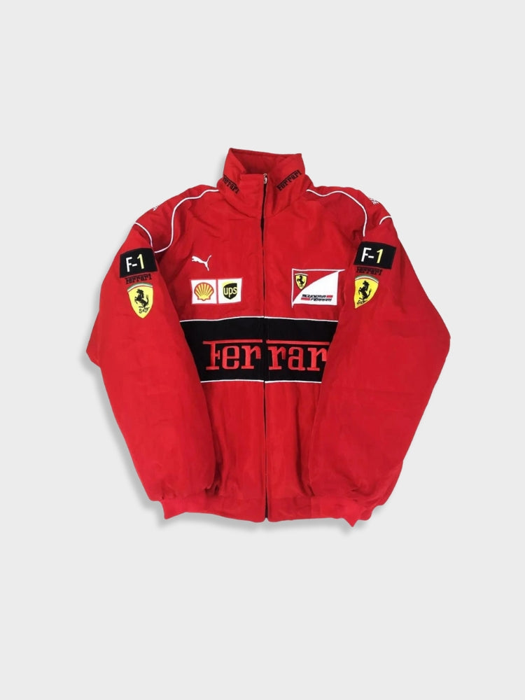 Selith | Damesjas Vintage Rode Ferrari - Stijlvolle Racingjas, Retro Motorsport Geïnspireerd