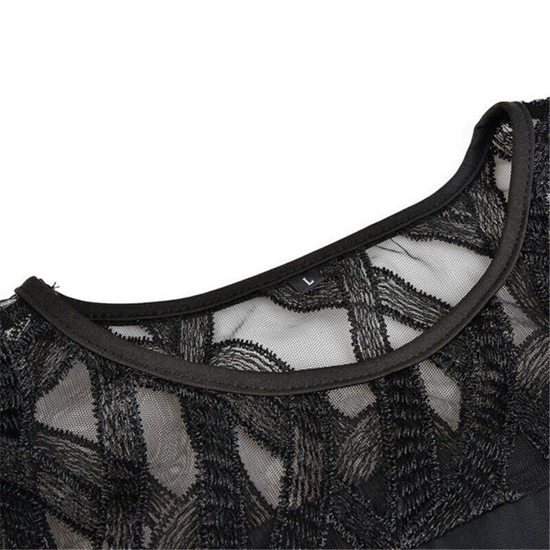 Nola | Plus Size Kanten Midi Avondjurk - 3/4 Mouwen, Uitgehold, Asymmetrische Hem