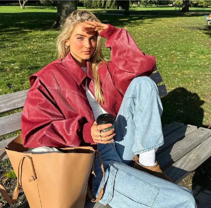 Amelina | Oversized damesjas, volledige ritssluiting, reverskraag, casual streetwear, herfst-winterjas