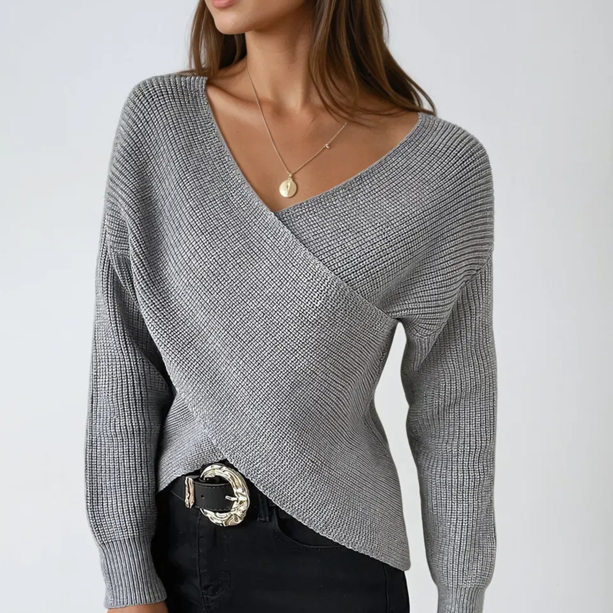 Cymbeline | Dames trui met V-hals en overslag – Lange mouwen, zachte, warme pullover voor casual en kantoorgebruik