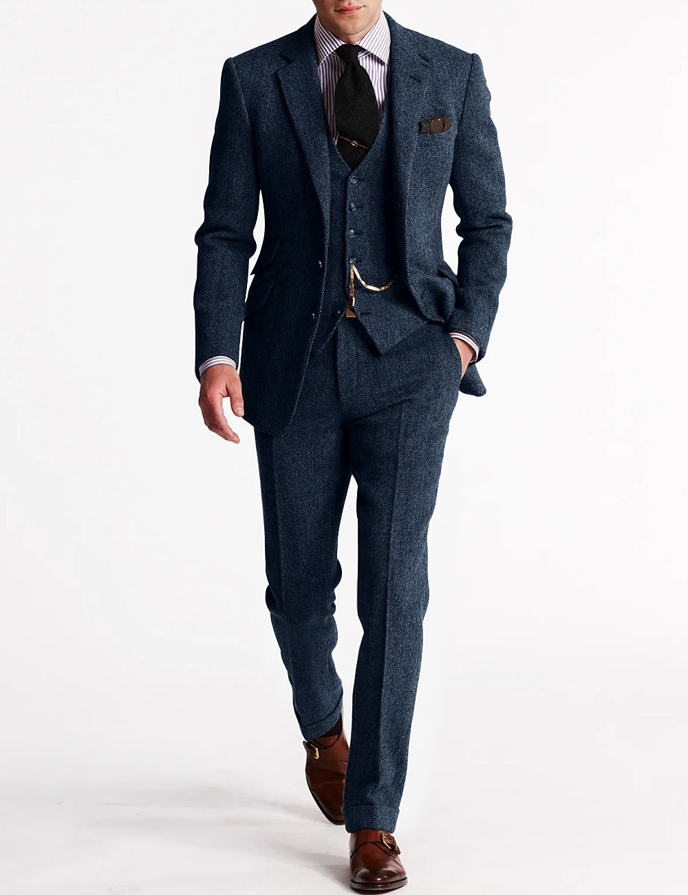 Dereck | Heren Wollen Tweed 3-delig pak - Formele blazer, colbert & broek set voor bruiloft, feest of avondkleding