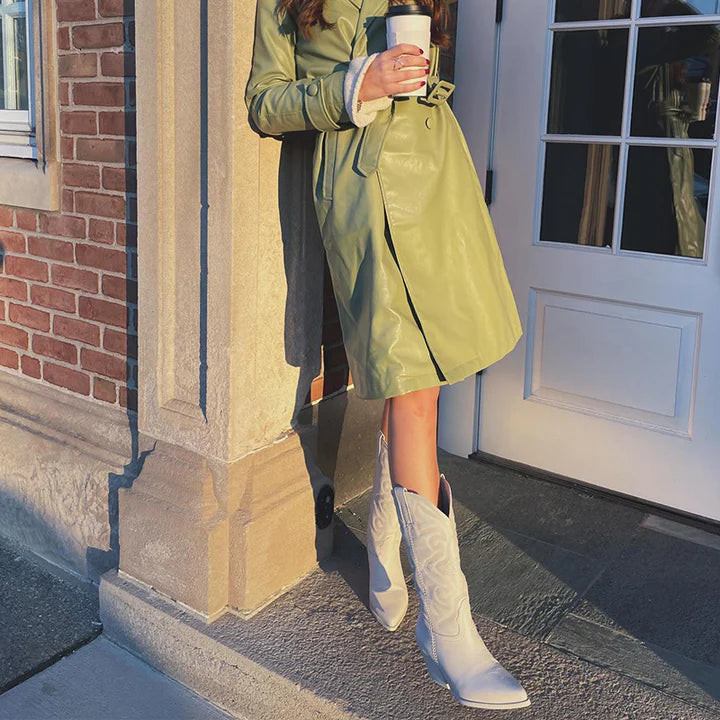 ChicRanch | Dames Witte Cowboylaarzen – Western Boots, Mid-Heel, PU Leer, Modieus & Comfortabel