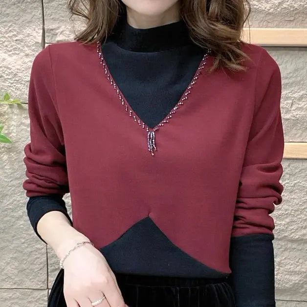 Calluna | Warme damesblouse met halve hoge hals en lange mouwen