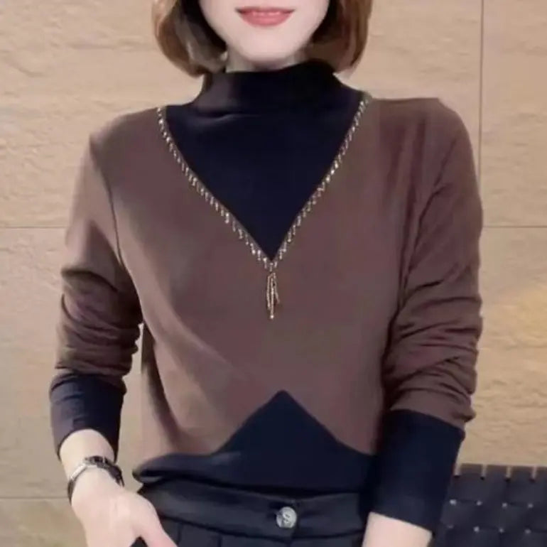 Calluna | Warme damesblouse met halve hoge hals en lange mouwen