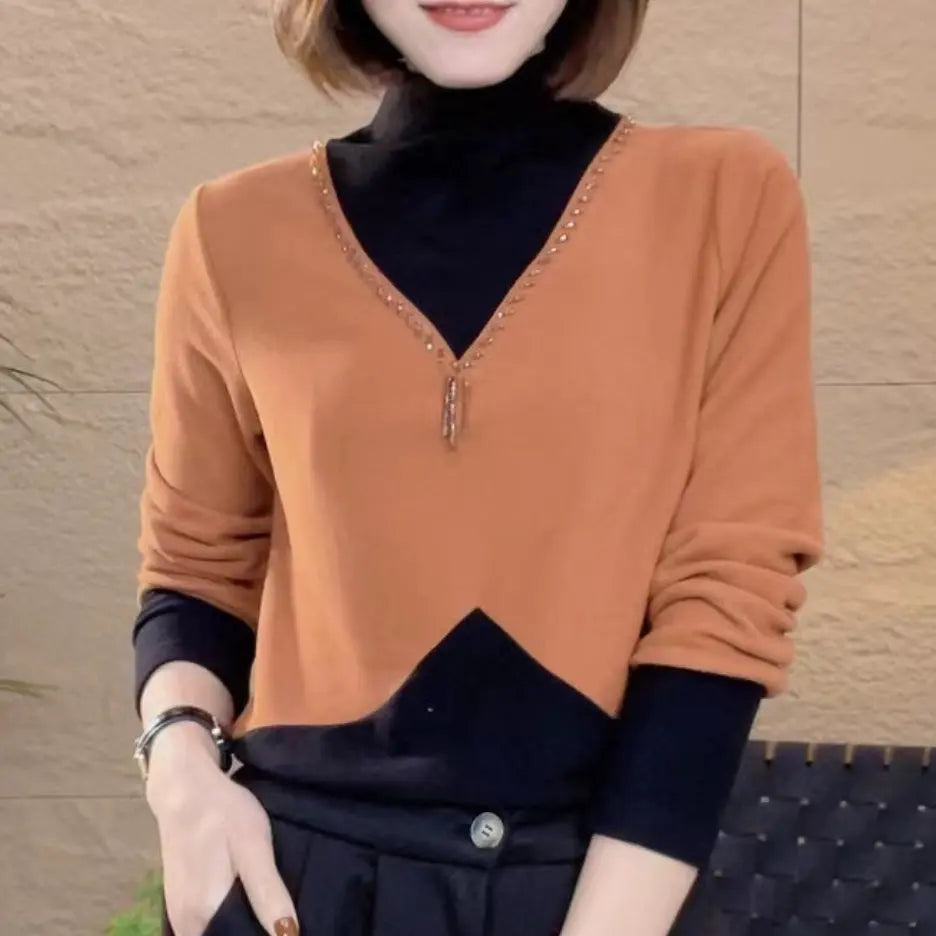 Calluna | Warme damesblouse met halve hoge hals en lange mouwen