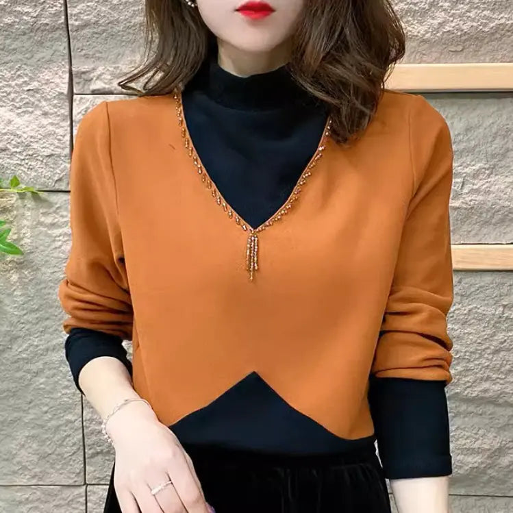 Calluna | Warme damesblouse met halve hoge hals en lange mouwen