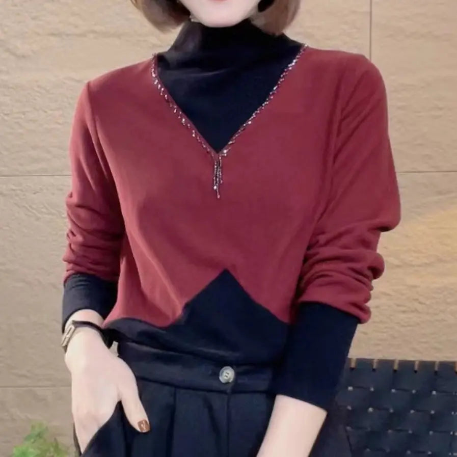 Calluna | Warme damesblouse met halve hoge hals en lange mouwen