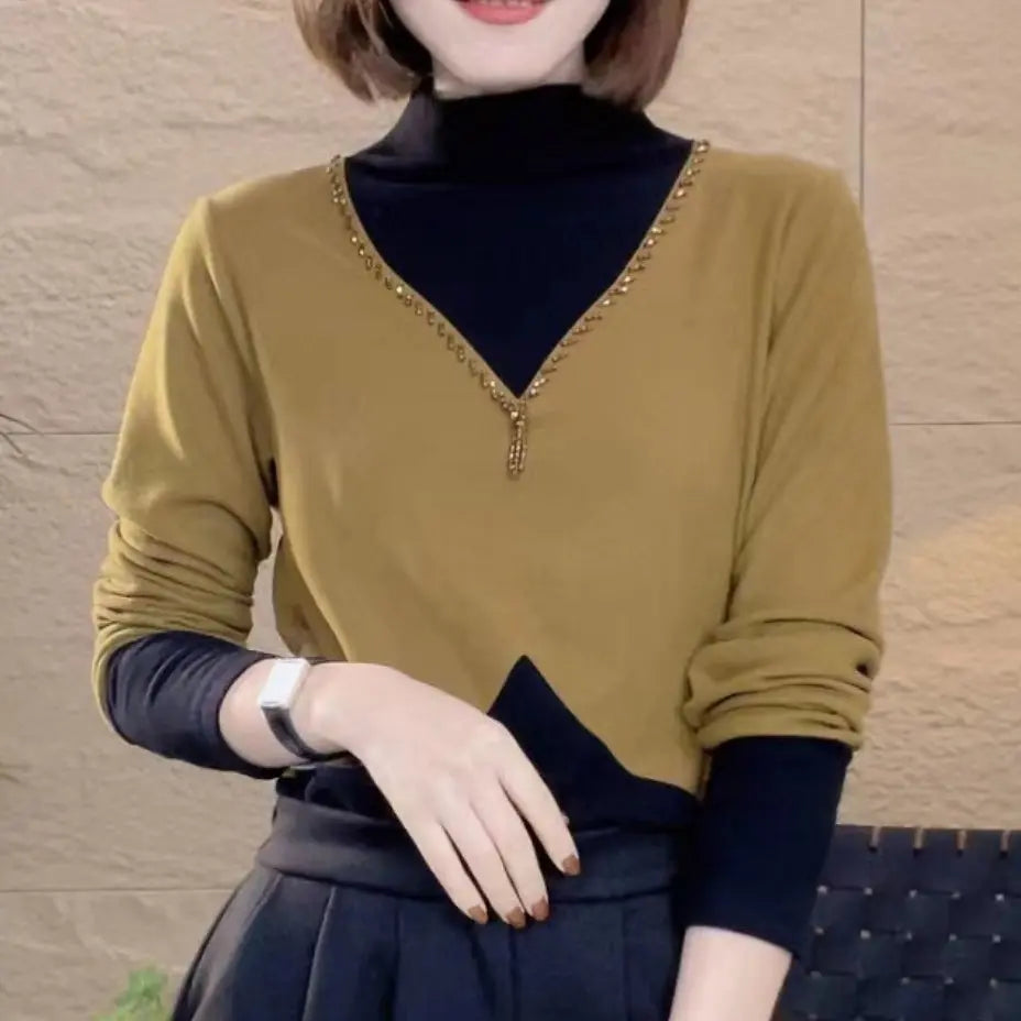 Calluna | Warme damesblouse met halve hoge hals en lange mouwen