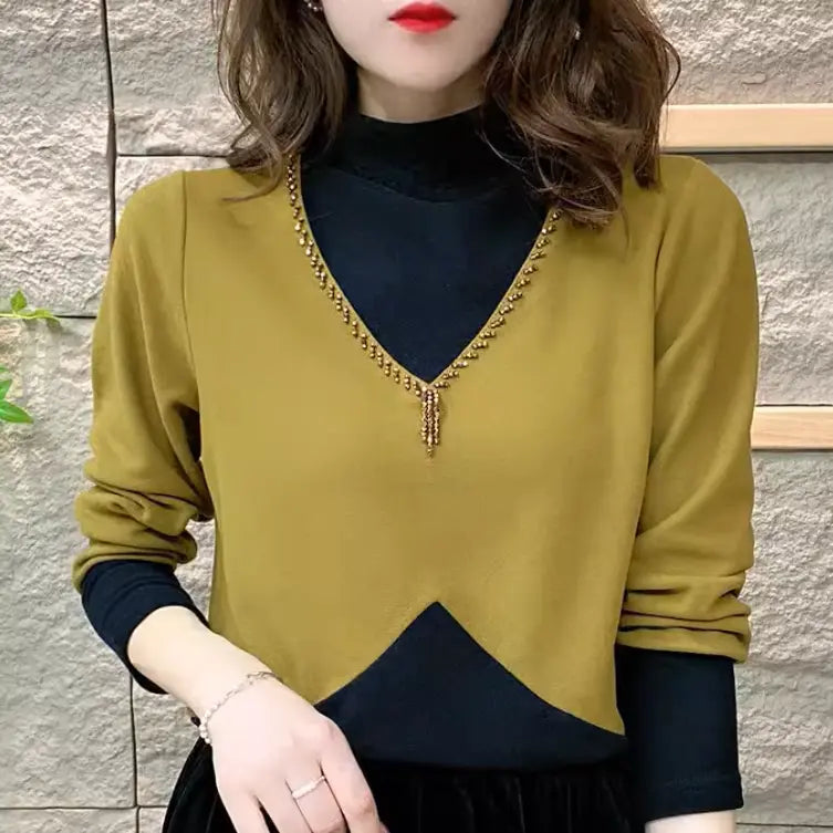 Calluna | Warme damesblouse met halve hoge hals en lange mouwen