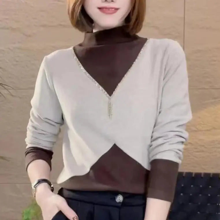 Calluna | Warme damesblouse met halve hoge hals en lange mouwen