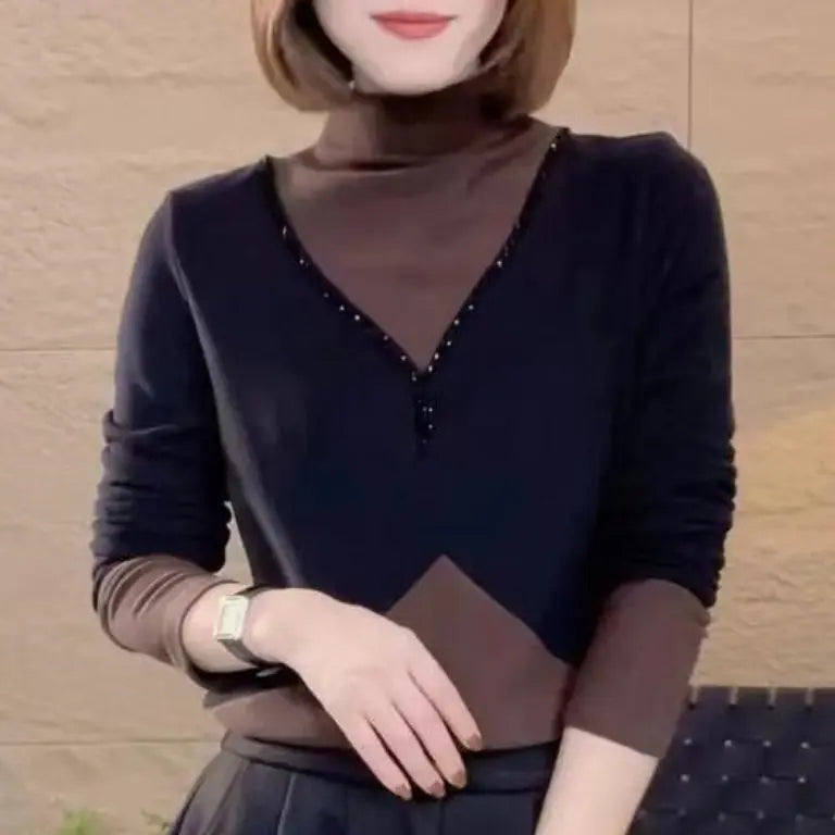 Calluna | Warme damesblouse met halve hoge hals en lange mouwen